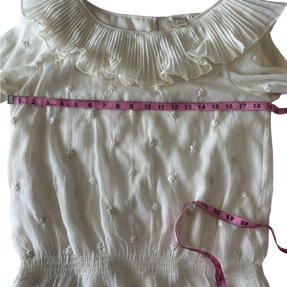 Sundance ivory Sheer Boho Blouse Floral Embroidered Pleated Ruffle Neck Size M - Picture 10 of 11
